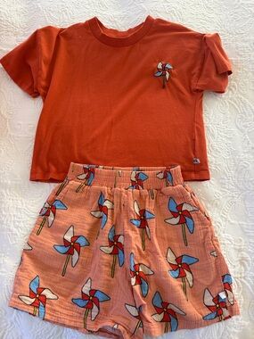 Kids Two-Piece Matching Set - Orange Pinwheel Tee & Shorts